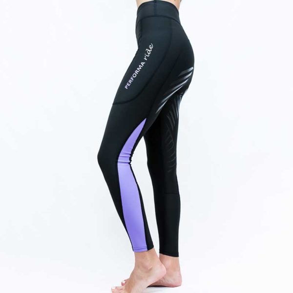 horse riding tights colour block lilac left side performa ride 800