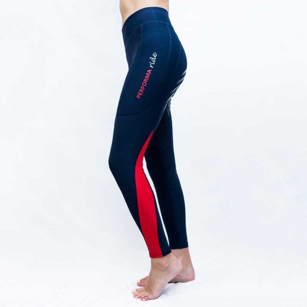 horse riding tights colour block red left performa ride 800