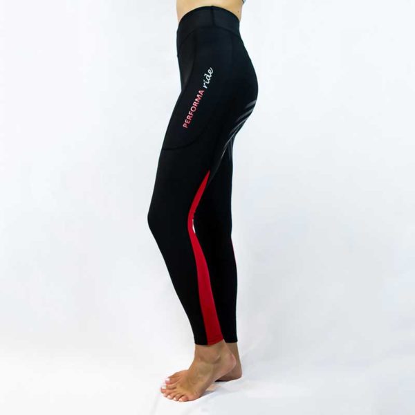 horse riding tights colour block red left side performa ride 800
