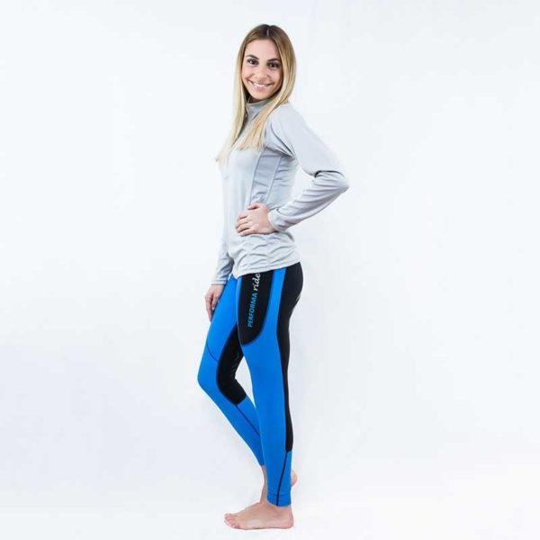 horse riding tights thermal contrast seat blue left side performa ride 800